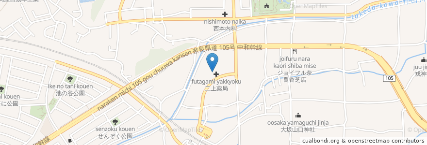 Mapa de ubicacion de 南都銀行二上支店 en Japan, Nara Prefecture, Kashiba.