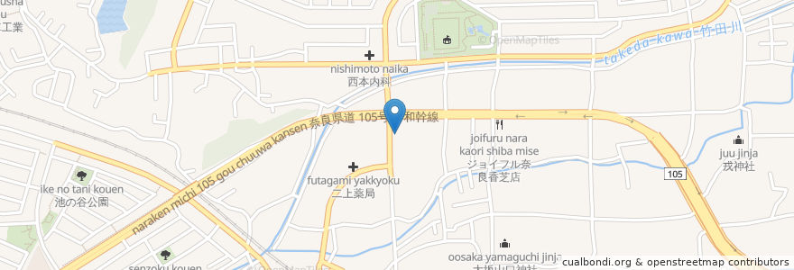 Mapa de ubicacion de いわい歯科クリニック en Japan, Nara Prefecture, Kashiba.