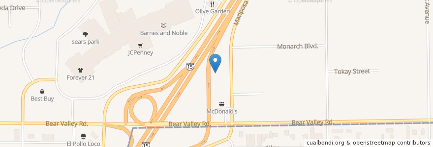 Mapa de ubicacion de Marie Callender's Restaurant & Bakery en アメリカ合衆国, カリフォルニア州, San Bernardino County, Victorville.