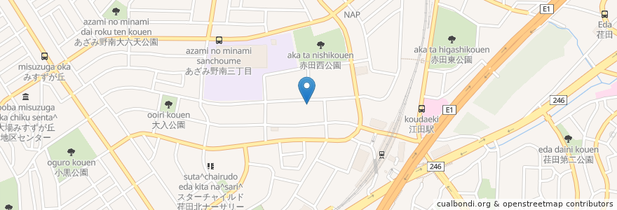 Mapa de ubicacion de 十字堂薬局 en Japan, Präfektur Kanagawa, Yokohama, 青葉区.