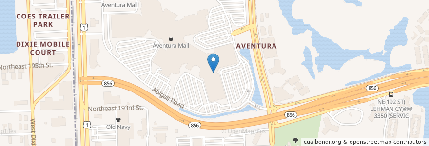 Mapa de ubicacion de Five Guys en Amerika Birleşik Devletleri, Florida, Miami-Dade County, Aventura.