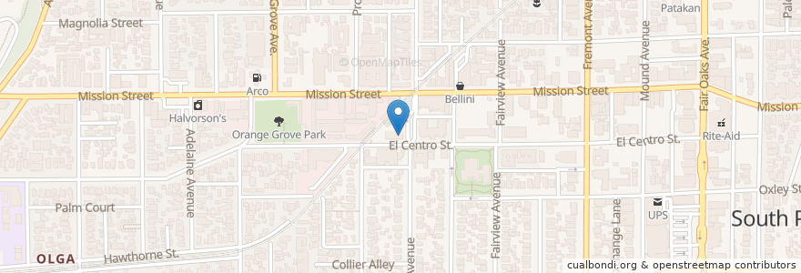 Mapa de ubicacion de Bistro de la Gare en United States, California, Los Angeles County, South Pasadena.
