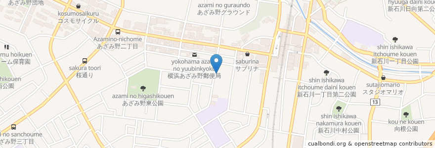 Mapa de ubicacion de 緑十字クリニック en 일본, 가나가와현, 요코하마시, 青葉区.