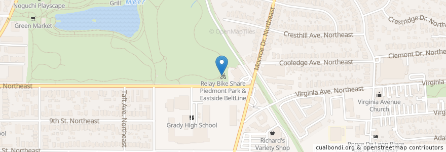 Mapa de ubicacion de Relay Bike Share Piedmont Park & Eastside BeltLine en Amerika Birleşik Devletleri, Georgia, Fulton County, Atlanta.