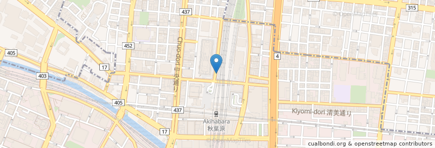 Mapa de ubicacion de 秋葉原駅西側歩道橋下自転車駐車場 en 日本, 東京都, 千代田区.