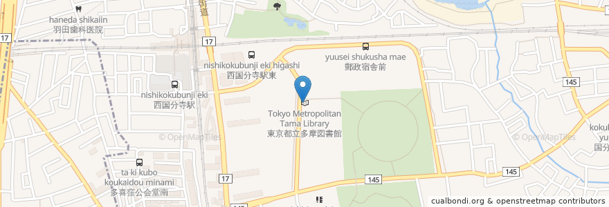 Mapa de ubicacion de 東京都立多摩図書館 en 日本, 東京都, 国分寺市.