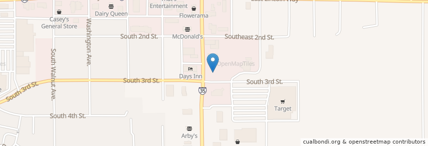 Mapa de ubicacion de Chick-fil-A en 美利坚合众国/美利堅合眾國, 艾奥瓦州, Story County, Ames.