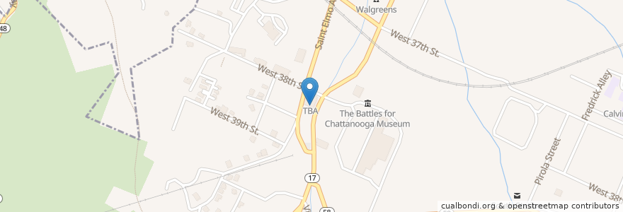 Mapa de ubicacion de The Tap House en Amerika Syarikat, Tennessee, Hamilton County, Chattanooga.
