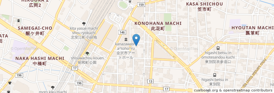 Mapa de ubicacion de 能登車座 en Japonya, 石川県, 金沢市.