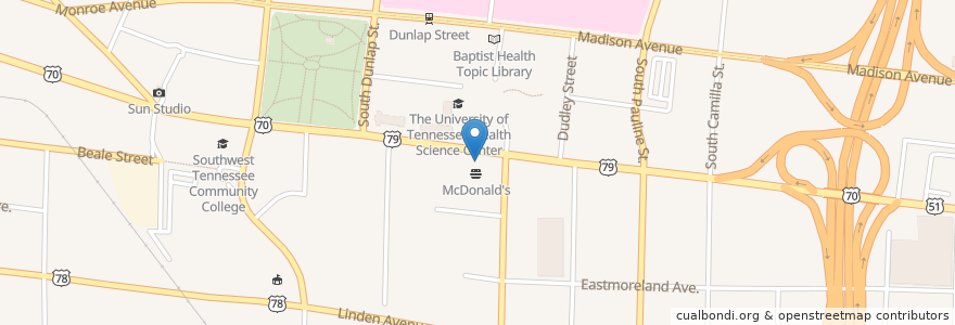 Mapa de ubicacion de McDonald's en 美利坚合众国/美利堅合眾國, 田纳西州, Shelby County, Memphis.