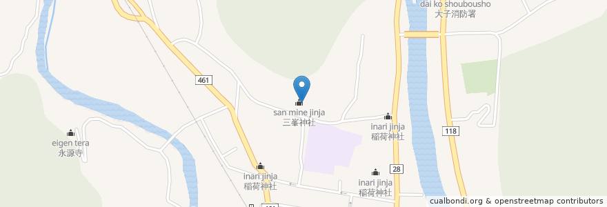 Mapa de ubicacion de 十二所神社 en Jepun, 茨城県, 久慈郡, 大子町.