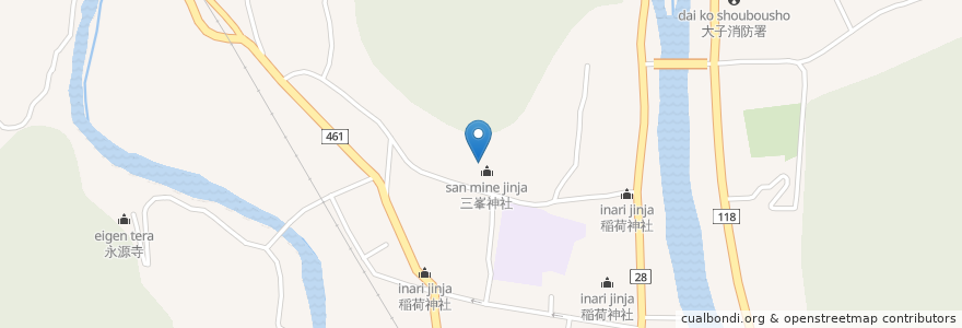 Mapa de ubicacion de 蒟蒻神社 en Japan, Ibaraki Prefecture, Kuji County, Daigo.