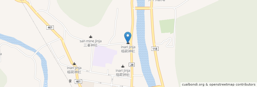Mapa de ubicacion de 稲荷神社 en 일본, 이바라키현, 久慈郡, 大子町.