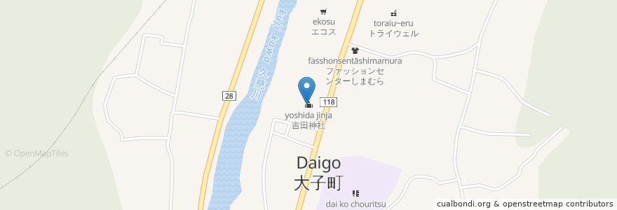 Mapa de ubicacion de 吉田神社 en Japón, Prefectura De Ibaraki, 久慈郡, 大子町.