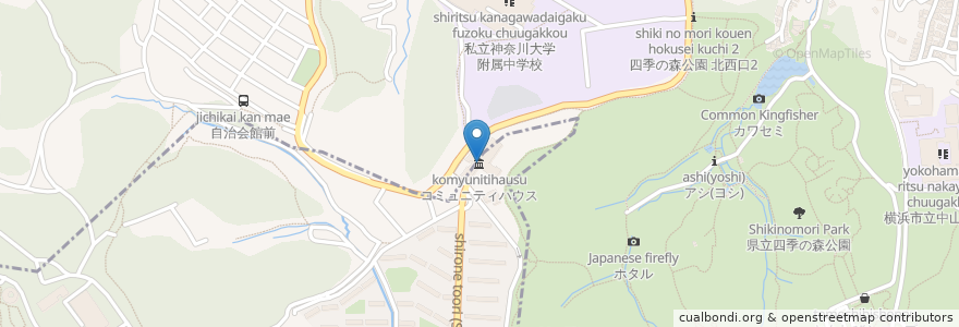Mapa de ubicacion de コミュニティハウス en Japan, Kanagawa Prefecture, Yokohama, Midori Ward.