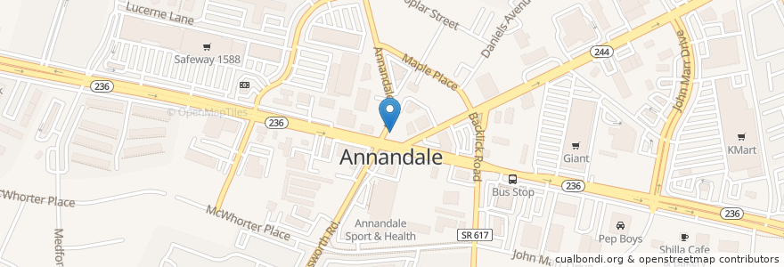 Mapa de ubicacion de Annandale Clock en 美利坚合众国/美利堅合眾國, 弗吉尼亚州 / 維吉尼亞州 / 維珍尼亞州, Fairfax County, Annandale.