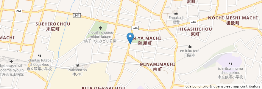 Mapa de ubicacion de 大忠食堂 en Japonya, 千葉県, 銚子市.