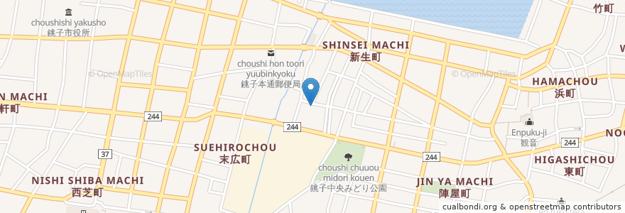 Mapa de ubicacion de とんかつ　一心 en 日本, 千葉県, 銚子市.