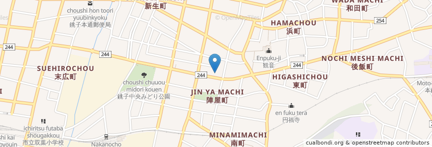 Mapa de ubicacion de 陣太鼓 en 일본, 지바현, 銚子市.