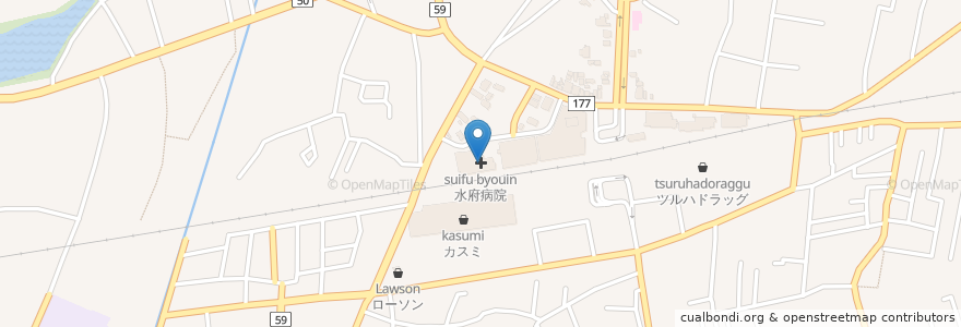 Mapa de ubicacion de 水府病院 en Japan, 茨城県, 水戸市.