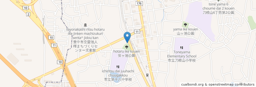 Mapa de ubicacion de たこ焼き屋 en 日本, 大阪府, 豊中市.