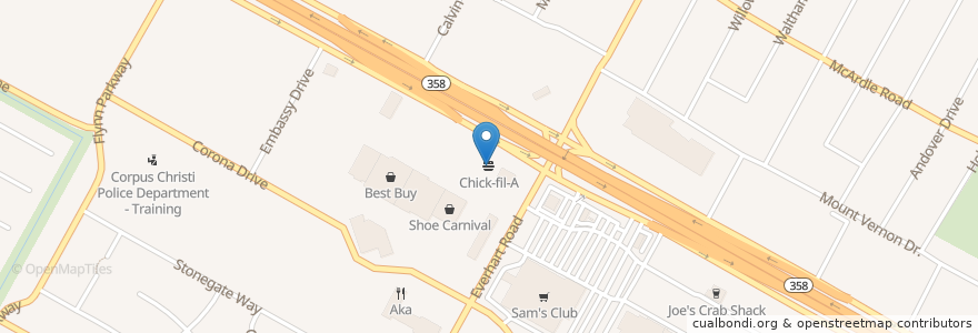Mapa de ubicacion de Chick-fil-A en الولايات المتّحدة الأمريكيّة, Corpus Christi, تكساس, Nueces County.