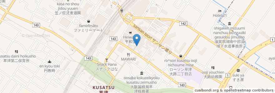 Mapa de ubicacion de 近江黒鶏とワインバルJidoriya en Япония, Сига, 草津市.