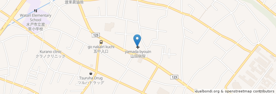 Mapa de ubicacion de 山田病院 en Japan, 茨城県, 水戸市.