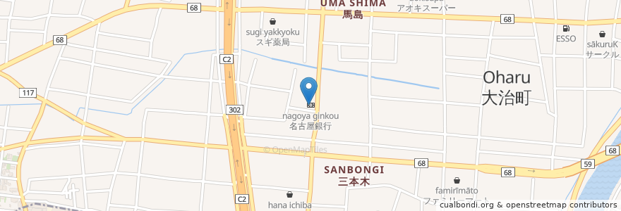 Mapa de ubicacion de 名古屋銀行 en 日本, 愛知県, 海部郡, 大治町.