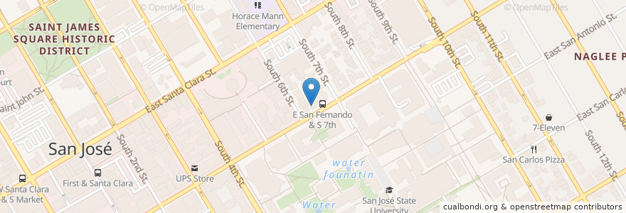 Mapa de ubicacion de Peanuts Deluxe Cafe en ایالات متحده آمریکا, کالیفرنیا, Santa Clara County, San Jose.
