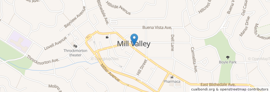 Mapa de ubicacion de Lam's Kitchen en アメリカ合衆国, カリフォルニア州, Marin County, Mill Valley.