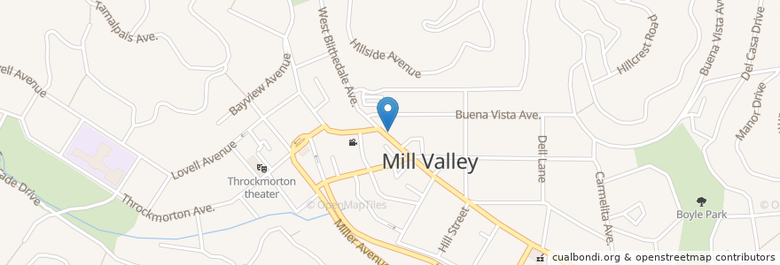 Mapa de ubicacion de Stefano's Pizza en 미국, 캘리포니아주, Marin County, Mill Valley.