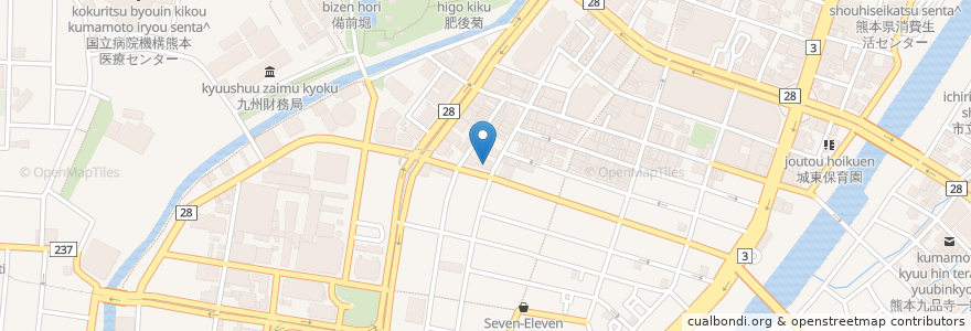 Mapa de ubicacion de 西日本シティTT証券 en 日本, 熊本県, 熊本市, 中央区.