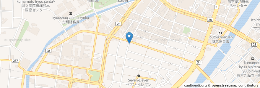 Mapa de ubicacion de カラオケ館 en Japonya, 熊本県, 熊本市, 中央区.