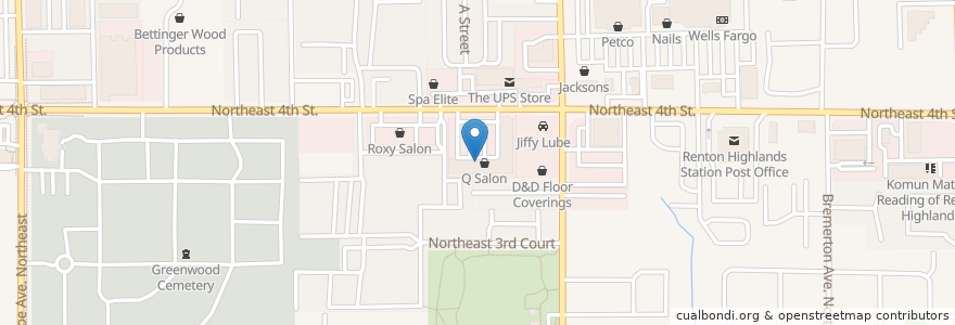 Mapa de ubicacion de Hime Rx Health Mart Pharmacy en United States, Washington, King County, Renton.