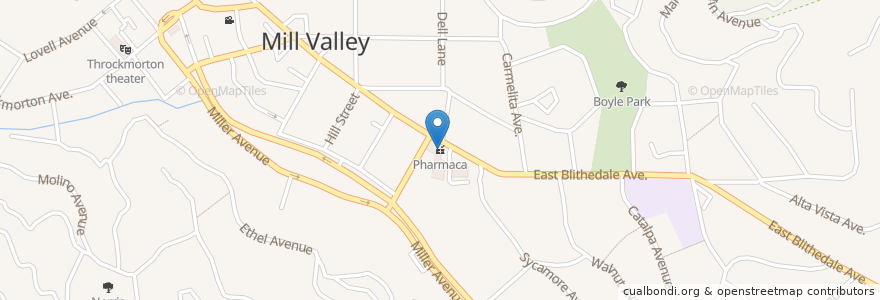 Mapa de ubicacion de Pharmaca en United States, California, Marin County, Mill Valley.