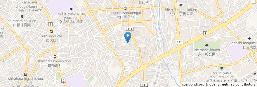 Mapa de ubicacion de 寺尾屋 en Japão, 神奈川県, 横浜市, 神奈川区.