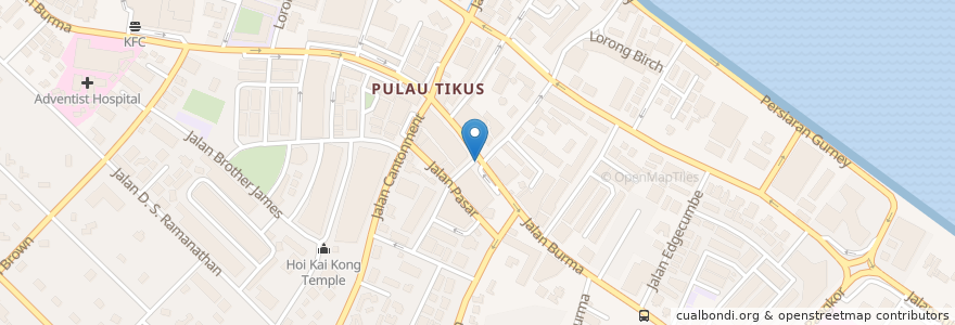 Mapa de ubicacion de Restoran 77 Food Yard en Malásia, Penang, Timur Laut.