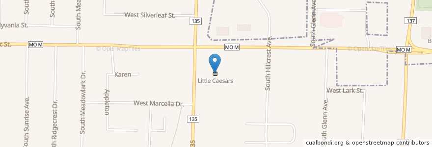 Mapa de ubicacion de Little Caesars en Estados Unidos De América, Misuri, Greene County, Springfield.