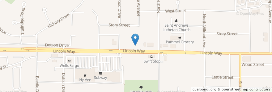 Mapa de ubicacion de Erbert and Gerbert's Sandwich Shop en États-Unis D'Amérique, Iowa, Story County, Ames.