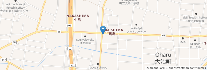 Mapa de ubicacion de うま屋 en 日本, 愛知県, 海部郡, 大治町.