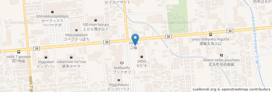 Mapa de ubicacion de ラーメンさんぱち en 日本, 北海道, オホーツク総合振興局, 北見市.