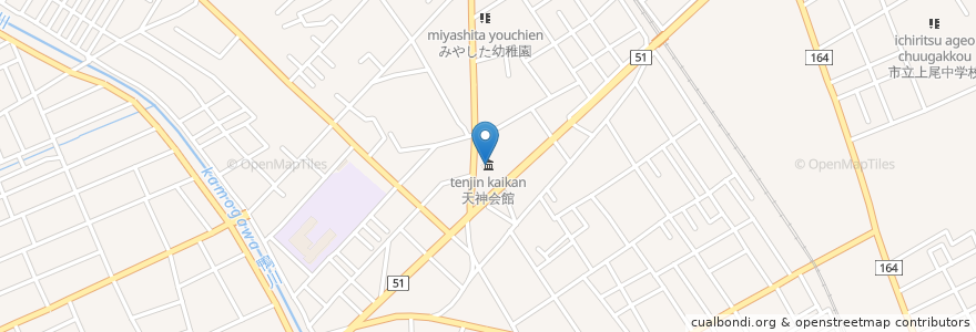 Mapa de ubicacion de 天神会館 en اليابان, 埼玉県, 上尾市.