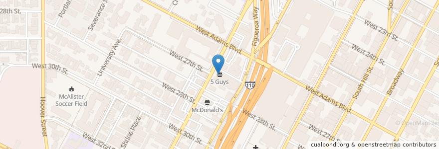Mapa de ubicacion de Five Guys en 美利坚合众国/美利堅合眾國, 加利福尼亚州/加利福尼亞州, 洛杉矶县, 洛杉矶.