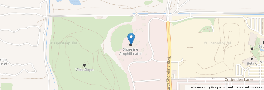Mapa de ubicacion de Shoreline Amphitheater en 美利坚合众国/美利堅合眾國, 加利福尼亚州/加利福尼亞州, 圣克莱拉县, Mountain View.
