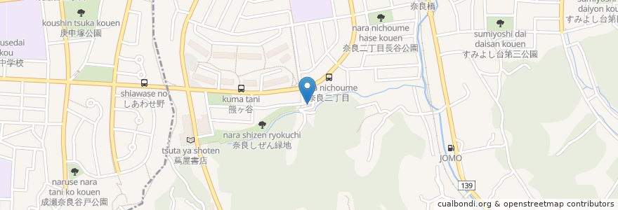 Mapa de ubicacion de 奈良二丁目自治会館 en 일본, 가나가와현, 요코하마시, 青葉区.