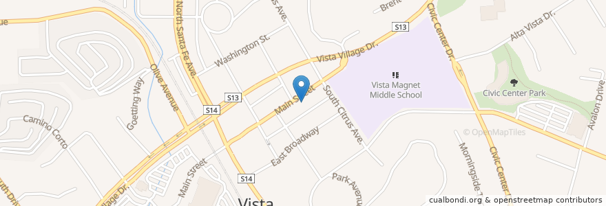 Mapa de ubicacion de Curbside Cafe en 미국, 캘리포니아주, San Diego County, Vista.