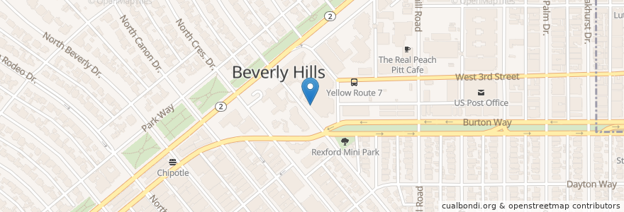 Mapa de ubicacion de Kelly's Coffee & Fudge Factory en Estados Unidos Da América, Califórnia, Los Angeles County, Los Angeles, Beverly Hills.