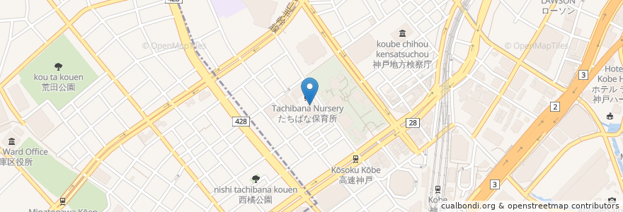 Mapa de ubicacion de 婦人会館 en Jepun, 兵庫県, 神戸市, 中央区.