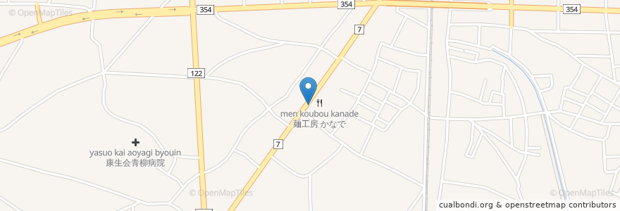 Mapa de ubicacion de 麺工房 かなで en 日本, 群馬県, 館林市.